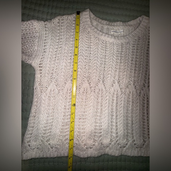 Aeropostale Cream Wool Blend Crochet Cable Knit Cropped Sweater Size M VGUC - Picture 2 of 10